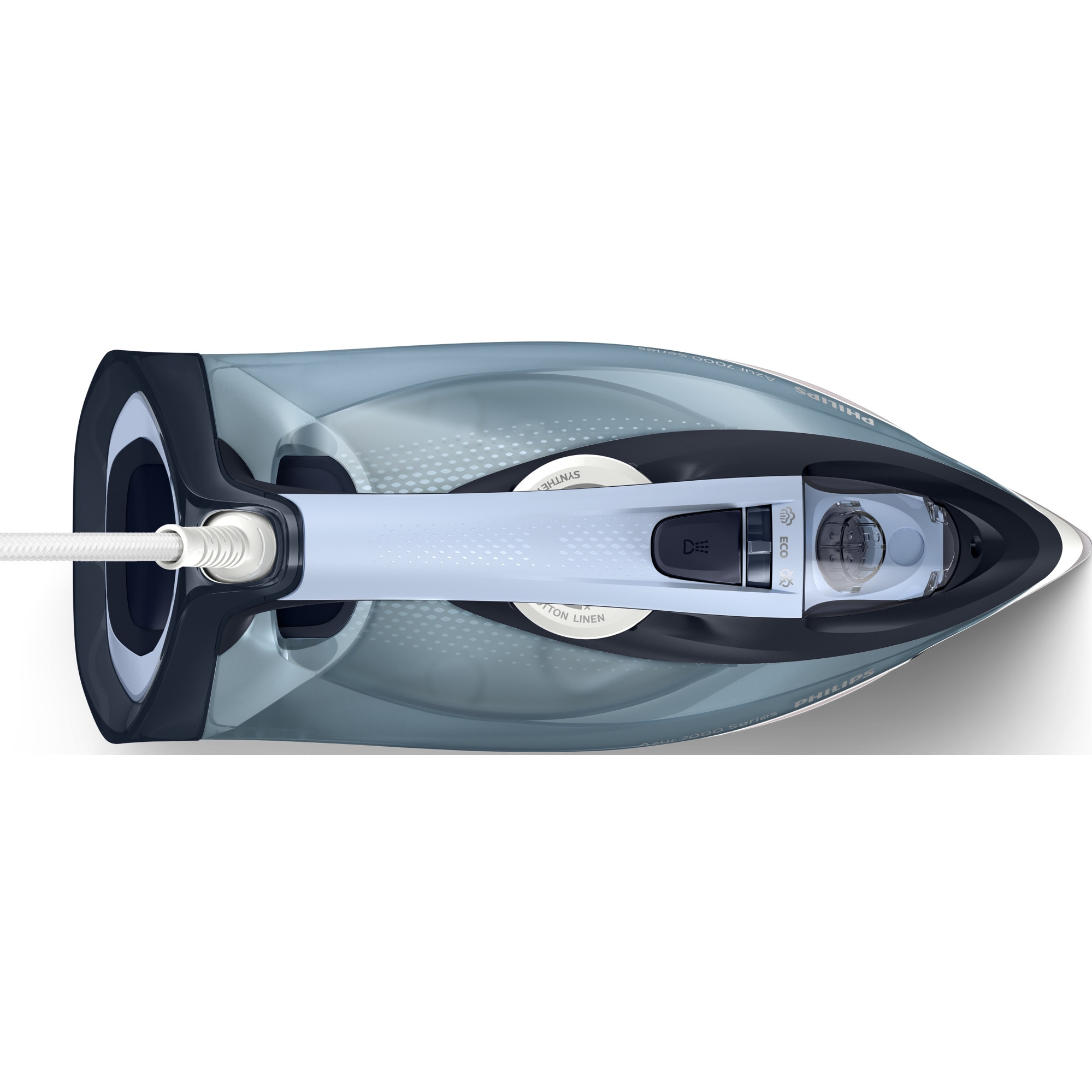 Fier de calcat Philips Azur DST7020/20, 2800W, debit de abur continuu de 50g/min si jet de abur de 250 g, talpa SteamGlide Plus, rezervor de 300ml si sistem de curatare automata cu rezervor integrat pentru calcar, albastru