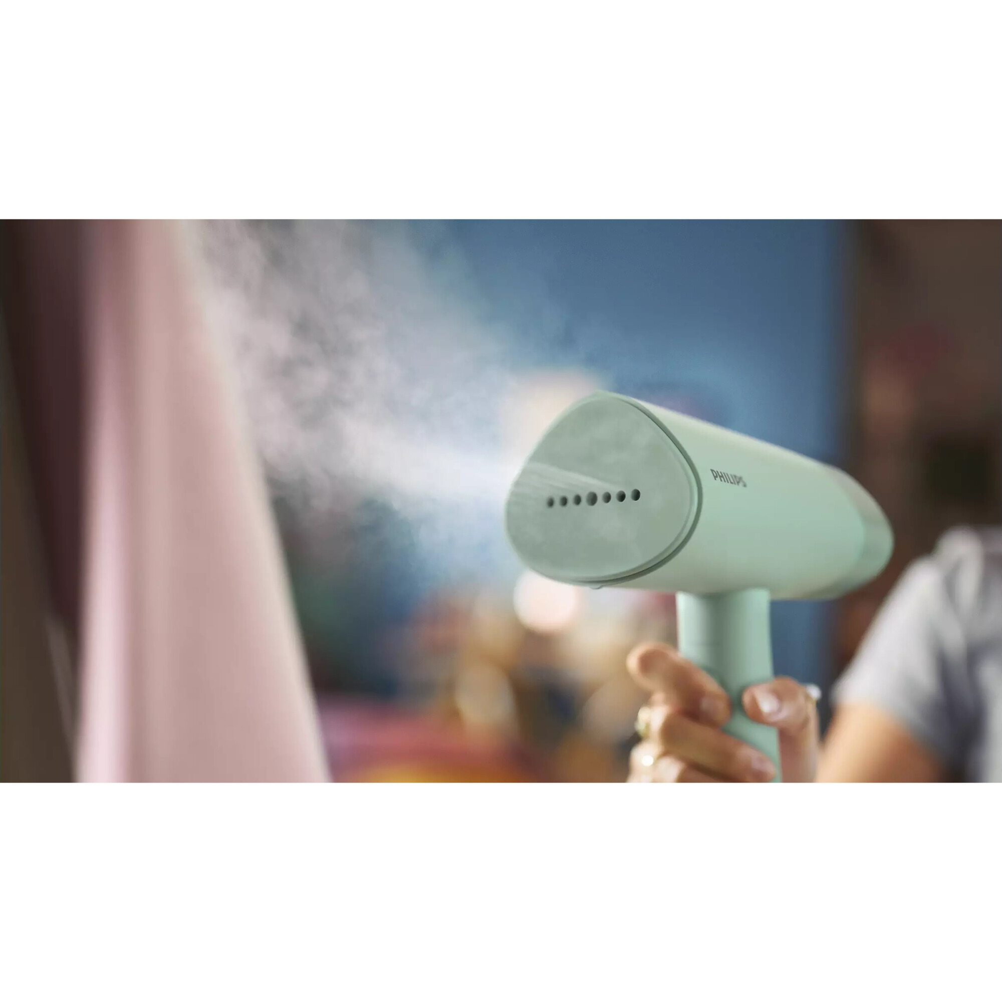 Aparat de calcat vertical cu aburi Philips Seria 3000 STH3010/70, 1000 W, 20 g/min, compact si pliabil, rezervor detasabil 100 ml, husa, Turcoaz