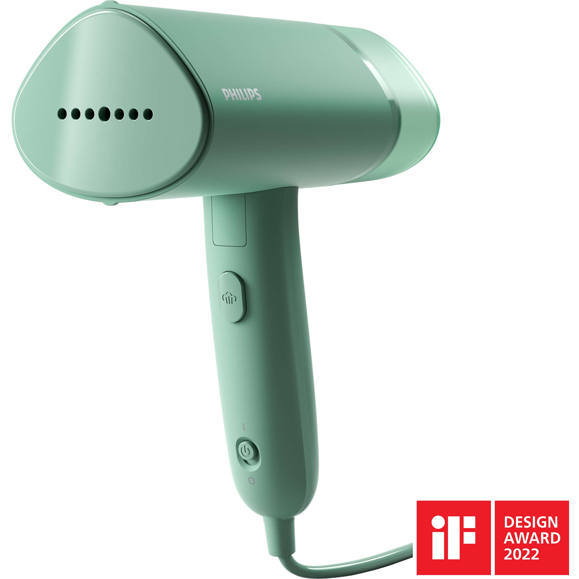Aparat de calcat vertical cu aburi Philips Seria 3000 STH3010/70, 1000 W, 20 g/min, compact si pliabil, rezervor detasabil 100 ml, husa, Turcoaz