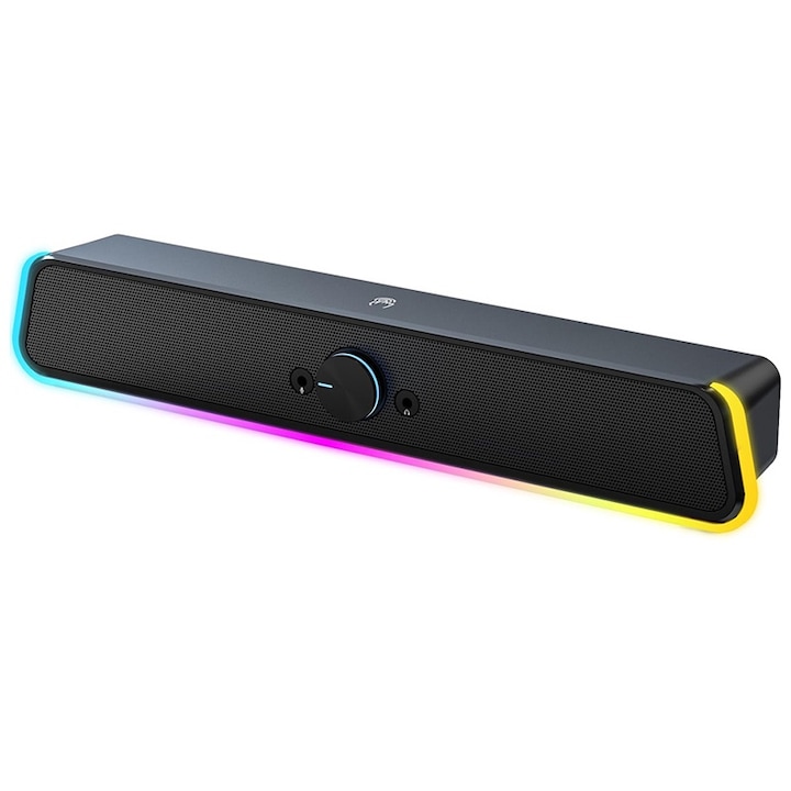 Soundbar Gaming, Rqiurpn, E320, Trei moduri RGB, Control tactil, Jack 3.5mm, USB, Negru, 16 inch
