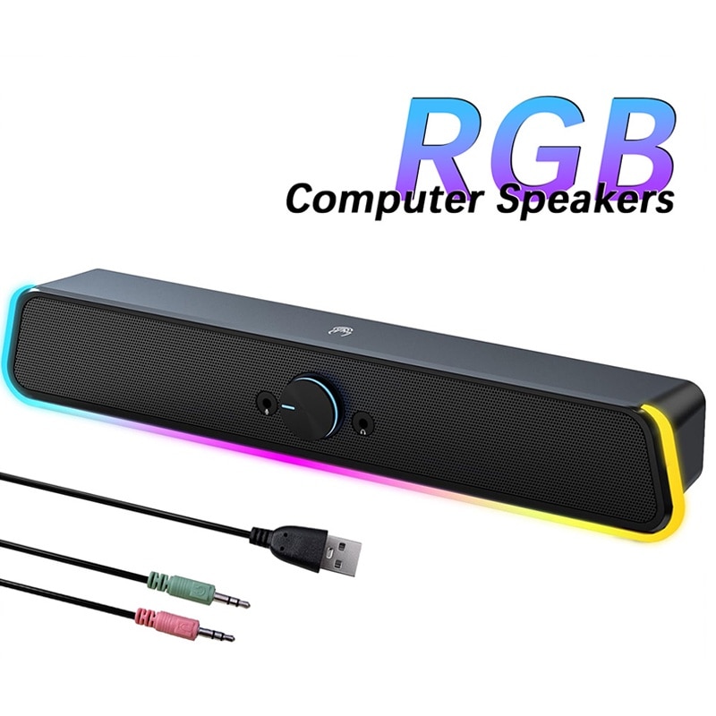 Soundbar Gaming, Rqiurpn, E320, Trei moduri RGB, Control tactil, Jack 3.5mm, USB, Negru, 16 inch