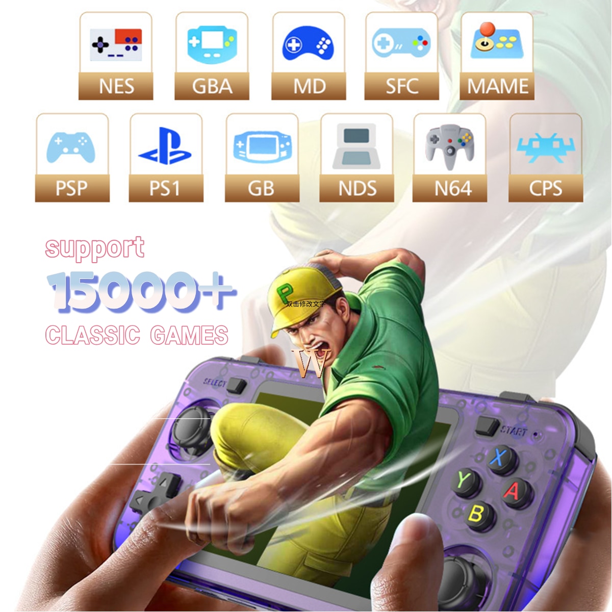 Consola R36H portabila retro Bluvista®, microSD 64GB, 15000 jocuri, ArkOS 2.0, IPS LCD 3.5" 640x480, CPU RK3326, GPU MALI-G31MP2, 1GB DDR3L, Emulator N64 PSP PS1 PlayStation Sega, Alb