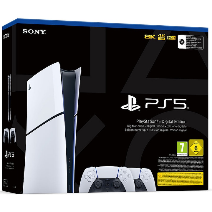 Consola PlayStation 5 Digital Edition, 825GB SSD, controller suplimentar, 4K, 2.4 Kg