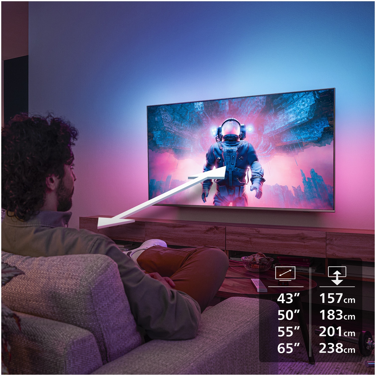 Televizor Philips AMBILIGHT tv QLED 55PUS9010, 139 cm, Smart TV, 4K Ultra HD, 100 Hz, Clasa F (Model 2025)