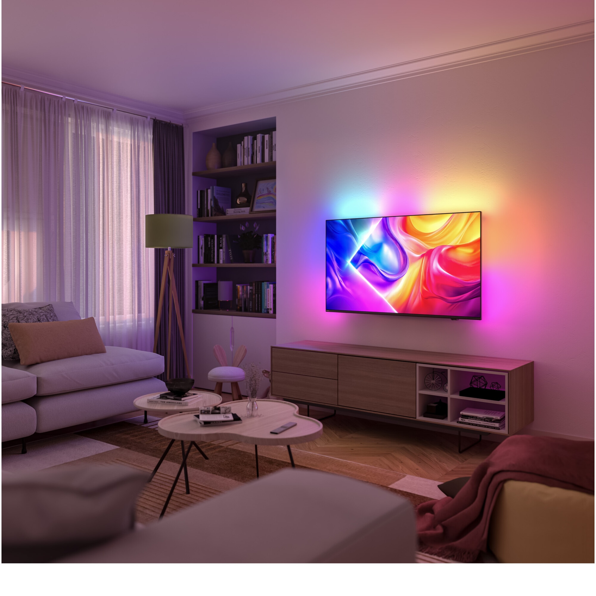 Televizor Philips AMBILIGHT tv QLED 55PUS9010, 139 cm, Smart TV, 4K Ultra HD, 100 Hz, Clasa F (Model 2025)