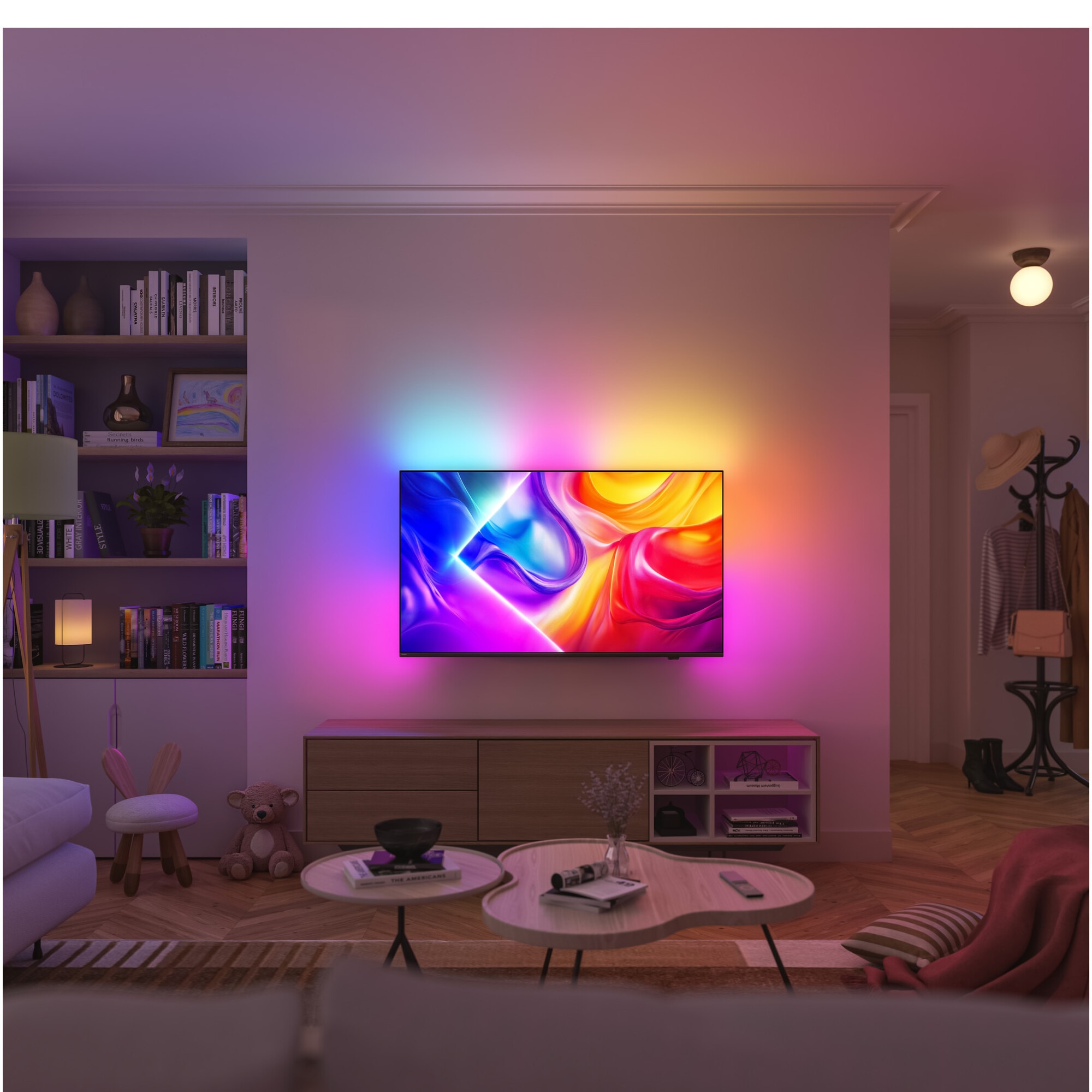 Televizor Philips AMBILIGHT tv QLED 55PUS9010, 139 cm, Smart TV, 4K Ultra HD, 100 Hz, Clasa F (Model 2025)