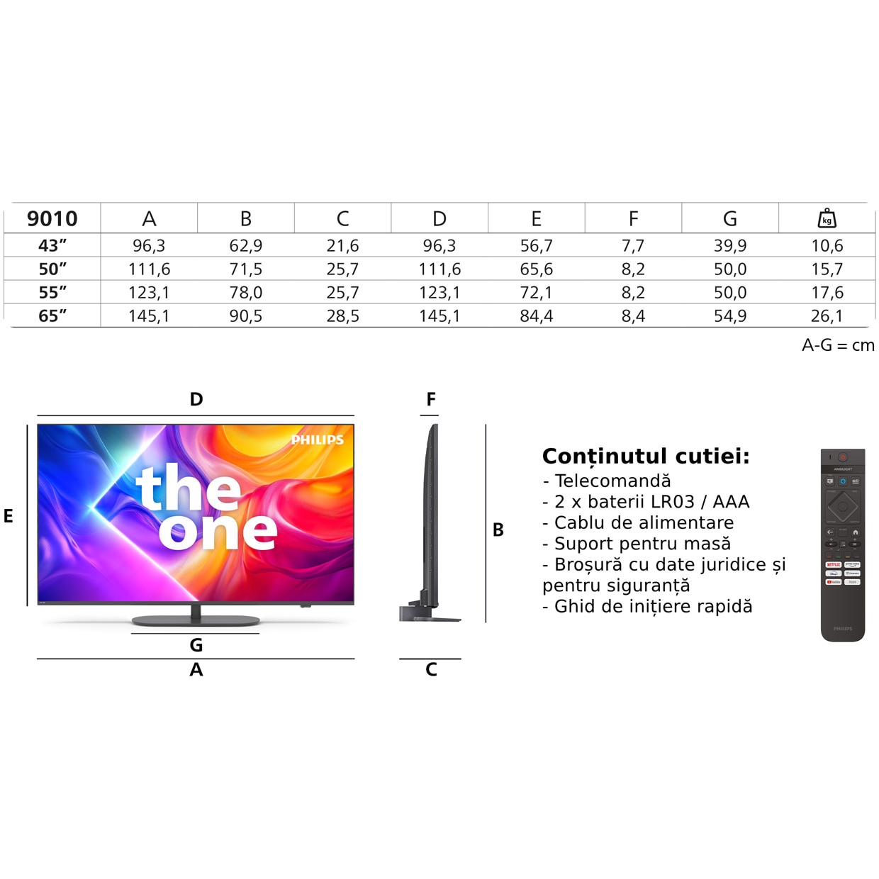 Televizor Philips AMBILIGHT tv QLED 55PUS9010, 139 cm, Smart TV, 4K Ultra HD, 100 Hz, Clasa F (Model 2025)