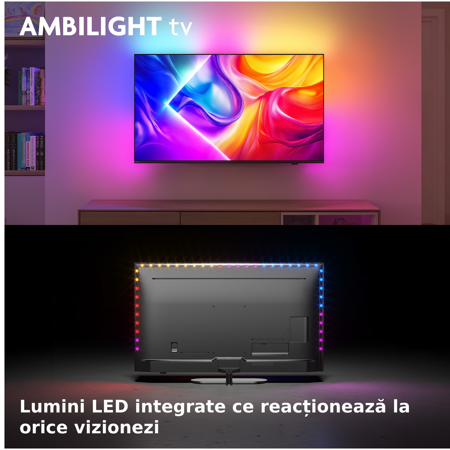 Televizor Philips AMBILIGHT tv QLED 55PUS9010, 139 cm, Smart TV, 4K Ultra HD, 100 Hz, Clasa F (Model 2025)