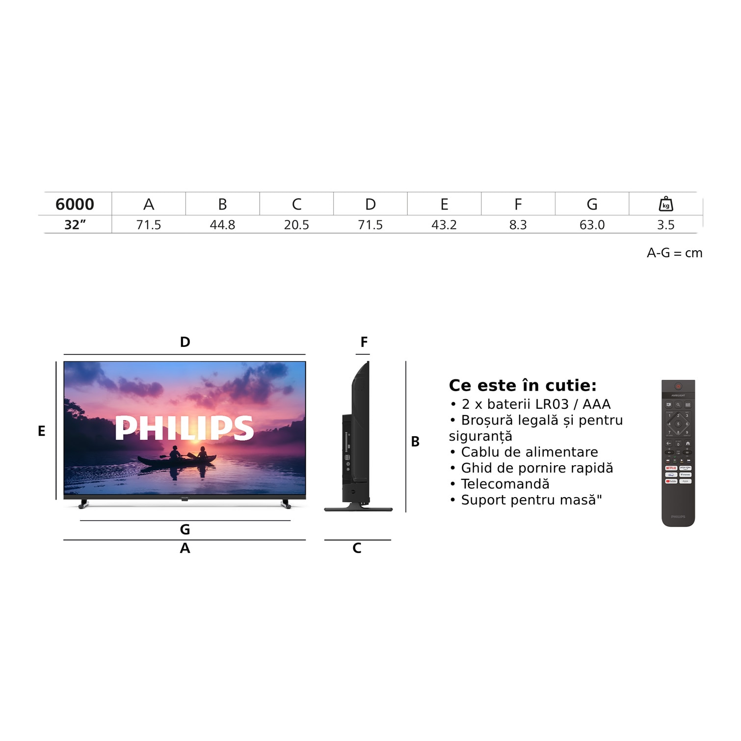 Televizor Philips LED 32PFS6000, 80 cm, Smart TV, Full HD, Clasa E (Model 2025)