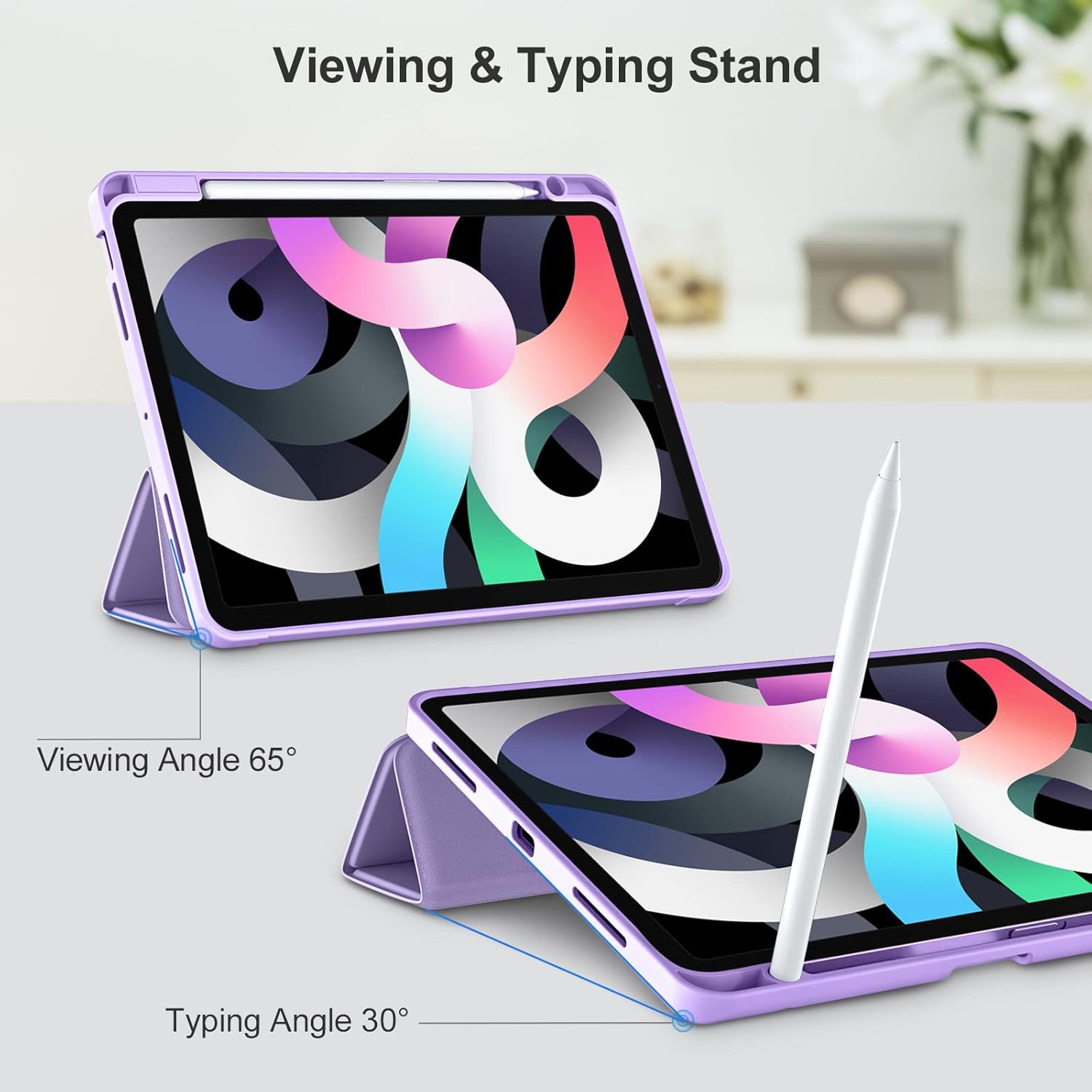 Husa de protectie pentru tableta, potrivita pentru iPad Air 11" 7/6generatii(M3/M2 )2025/2024, iPad Air 5/4 generatii 2022/2020 10.9 ", functie automata trezire/sleep, cu tava pentru stilouri, Violet