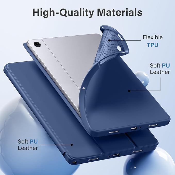 Husa pentru Samsung Galaxy Tab A11/A9 8, 7 inch, 2025/2023, TPU Smart Cover, set cu unghiuri de vizualizare dublu, Albastru intens