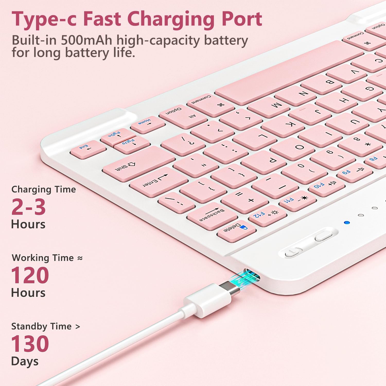 Husa cu tastatura pentru iPad Air de 11 inci (M3 2025 / M2 2024) si Air 5/4, cu o tastatura de 10, 9 inci (iluminare de fundal in 7 culori), Bluetooth, functionalitate de suport USB Type-C si slot pentru stylus, Roz