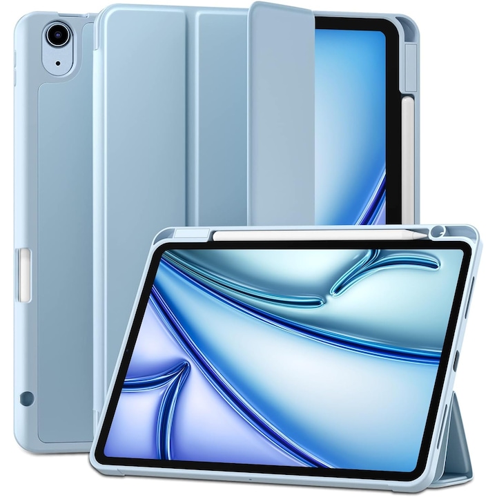 Husa pentru Apple iPad Air 11" 2024 / 2025 M2, M3 cu functie wake-up/sleep si compartiment pentru Apple Pen tip stand sky blue