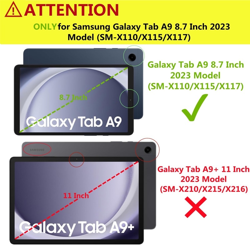 Husa tableta, JESWO®, pentru Samsung Galaxy Tab A9 8.7" 2023, cu suport, Negru