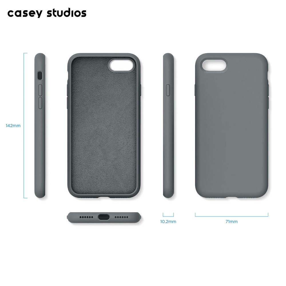 Husa CASEY STUDIOS™ compatibila cu iPhone 7 / 8 / SE 2 / SE 2020 / SE 3 2022, Soft Silicone Premium, Microfibra in Interior, Dark Gray, de Protectie, Ultra Slim, pentru Incarcare Wireless, Margini Ridicate de Protectia Ecranului si a Camerelor