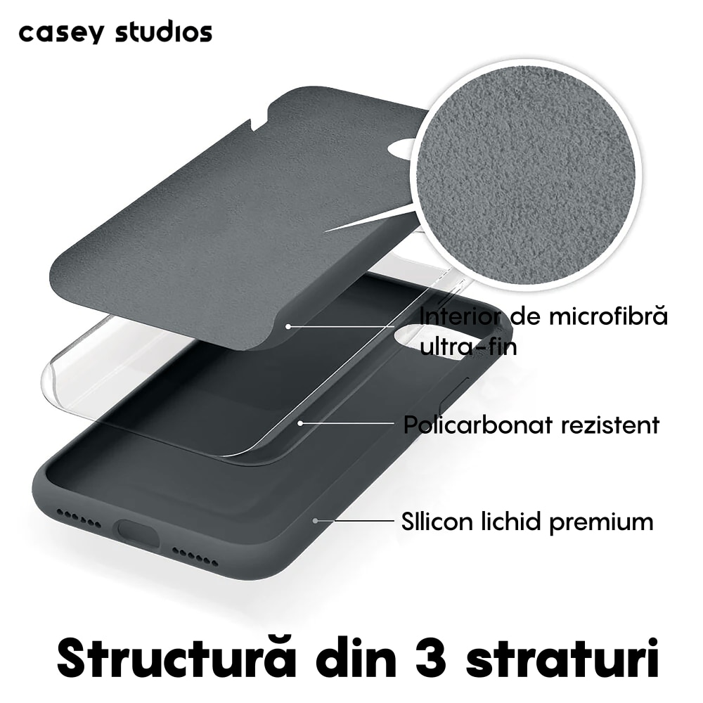 Husa CASEY STUDIOS™ compatibila cu iPhone 7 / 8 / SE 2 / SE 2020 / SE 3 2022, Soft Silicone Premium, Microfibra in Interior, Dark Gray, de Protectie, Ultra Slim, pentru Incarcare Wireless, Margini Ridicate de Protectia Ecranului si a Camerelor
