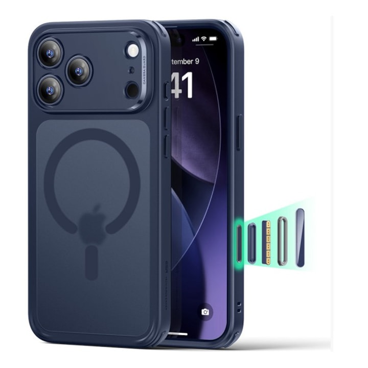 Husa ESR Classic HaloLock Compatibila Cu iPhone 17 Pro, Functie MagSafe, Protectie La Camera, Colturi Intarite, Frost Blue
