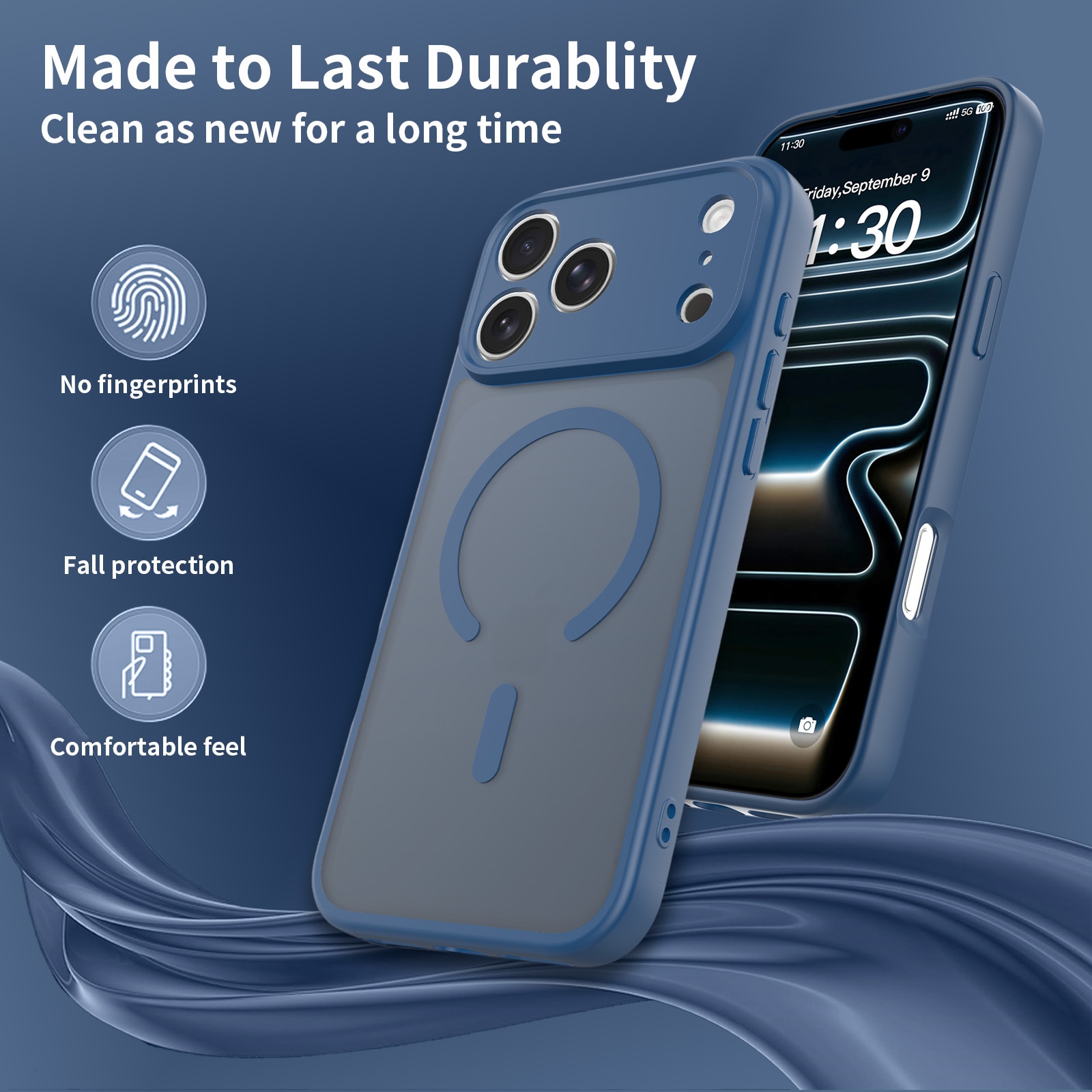 Husa de protectie pentru iPhone 17 Pro Max, Omelivon, MagSafe, Protectie completa, Anti-Soc, Decupaje Precise, Incarcare Wireless, Albastru inchis