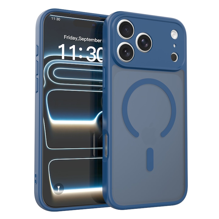 Husa de protectie pentru iPhone 17 Pro Max, Omelivon, MagSafe, Protectie completa, Anti-Soc, Decupaje Precise, Incarcare Wireless, Albastru inchis