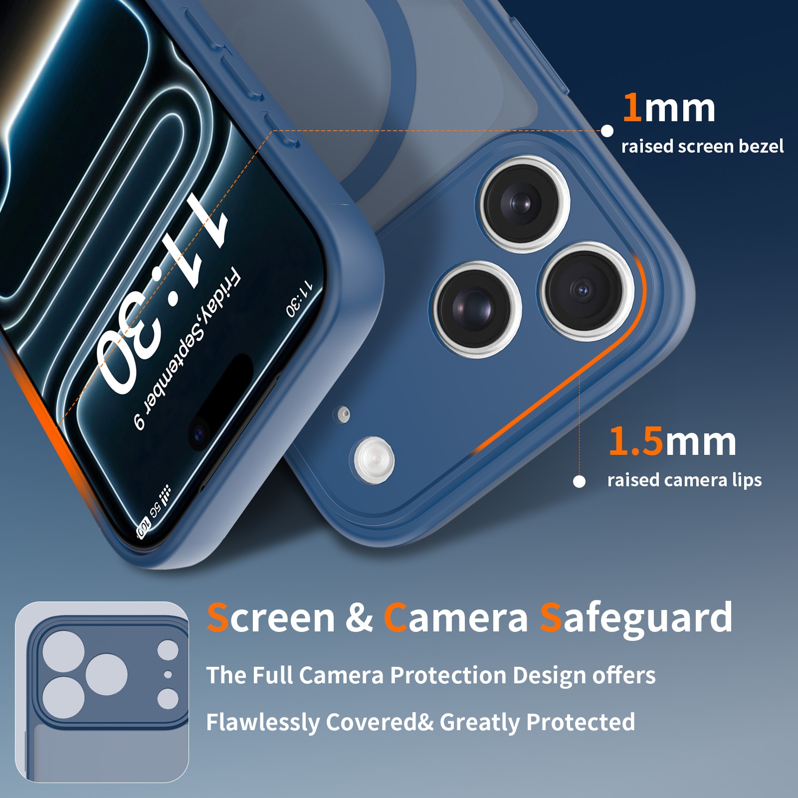 Husa de protectie pentru iPhone 17 Pro Max, Omelivon, MagSafe, Protectie completa, Anti-Soc, Decupaje Precise, Incarcare Wireless, Albastru inchis