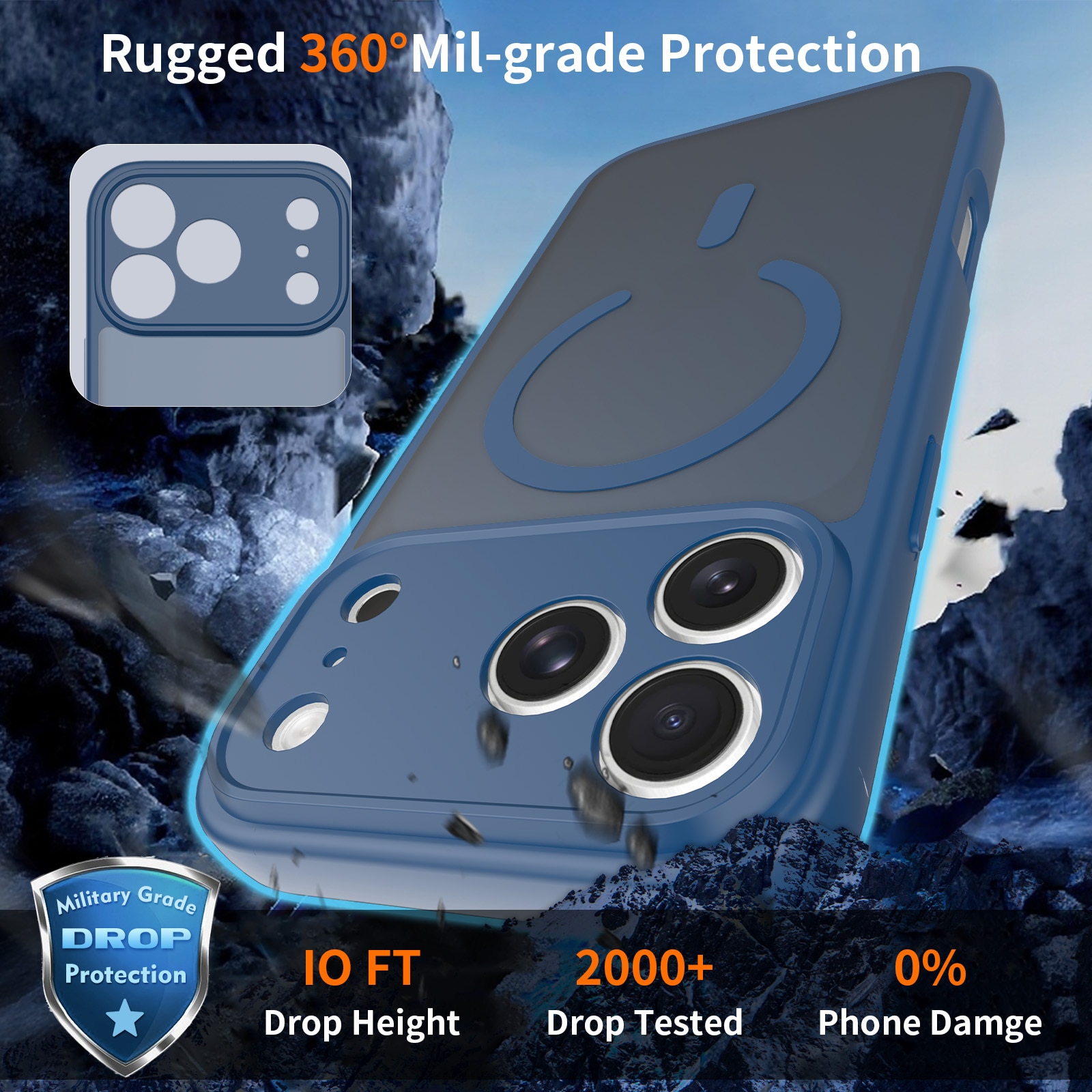 Husa de protectie pentru iPhone 17 Pro Max, Omelivon, MagSafe, Protectie completa, Anti-Soc, Decupaje Precise, Incarcare Wireless, Albastru inchis