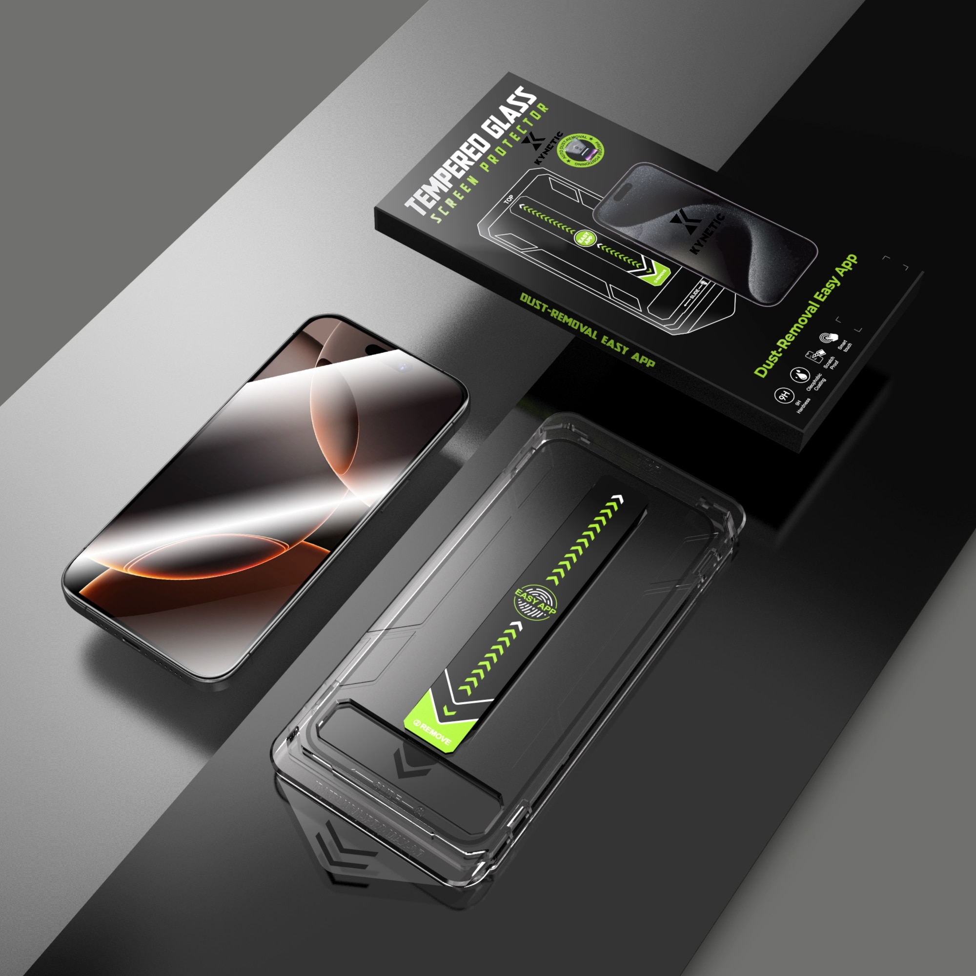 Set de 2 Folie protectie pentru iPhone 16 Pro, iPhone 17 (standard), Kynetic®, sticla temperata, tehnologie automata de eliminare a prafului, advanced touch sensitivity, acoperire oleofoba, anti-amprente, 6.3 inch, Claritate FullHD