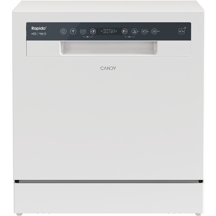 Masina de spalat vase compacta Candy CP 8F9FFW, 8 seturi, 8 programe, Wifi + BLE, Clasa F, 55 cm, Alb