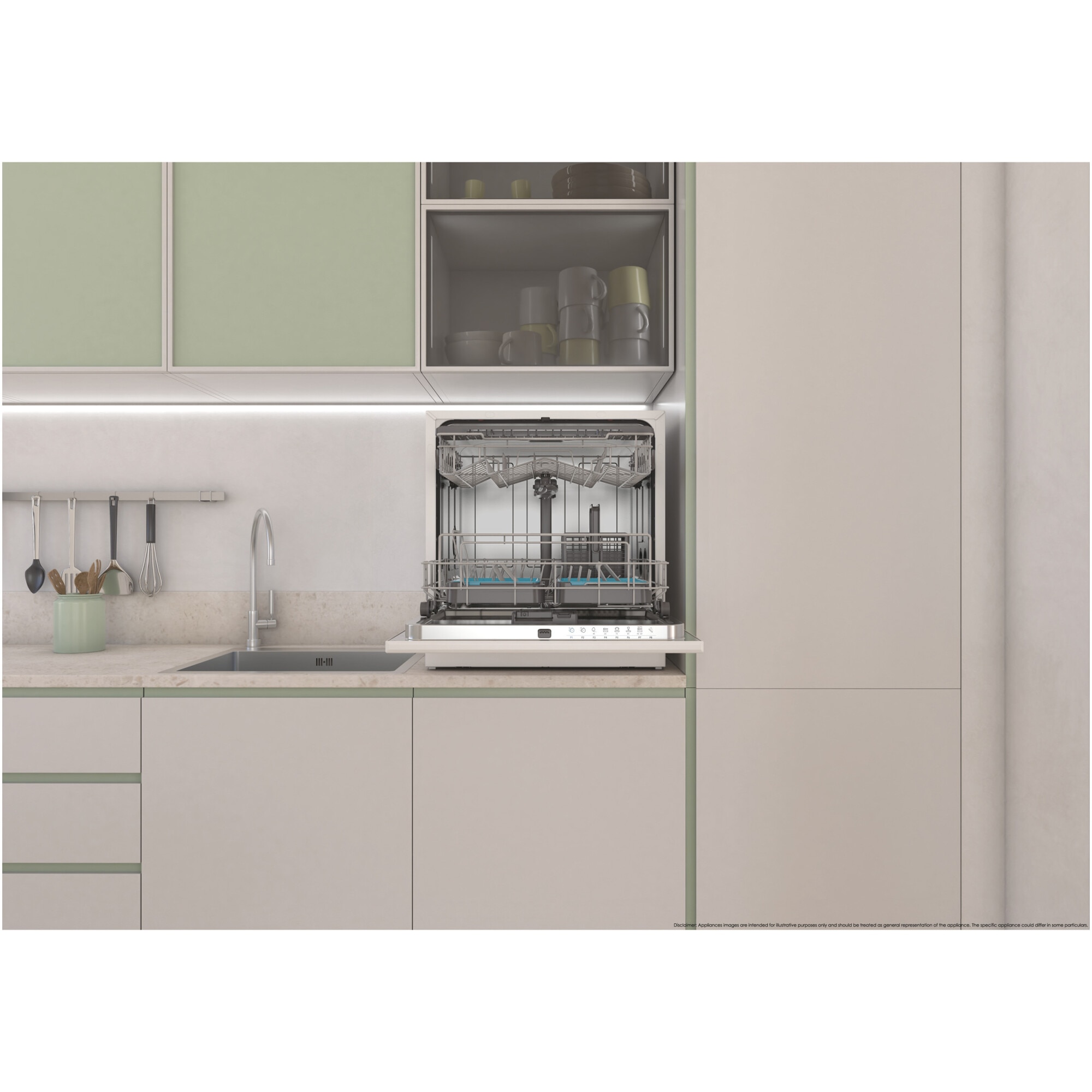 Masina de spalat vase compacta Candy CP 8F9FFW, 8 seturi, 8 programe, Wifi + BLE, Clasa F, 55 cm, Alb