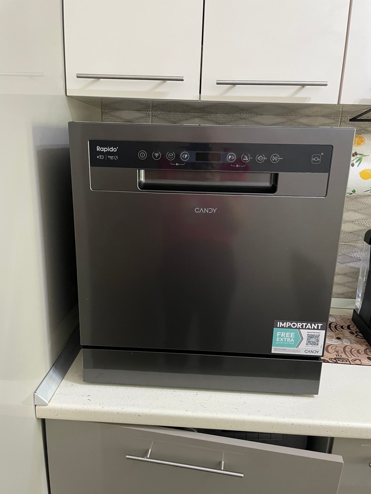Masina de spalat vase compacta Candy CP 8F9FFW, 8 seturi, 8 programe, Wifi + BLE, Clasa F, 55 cm, Alb