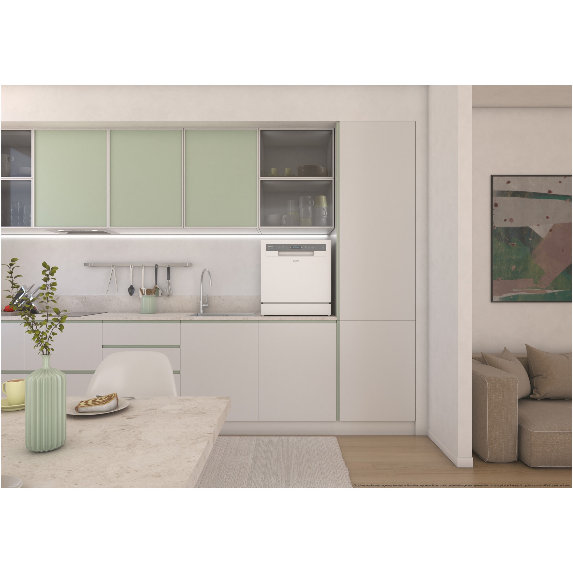 Masina de spalat vase compacta Candy CP 8F9FFW, 8 seturi, 8 programe, Wifi + BLE, Clasa F, 55 cm, Alb