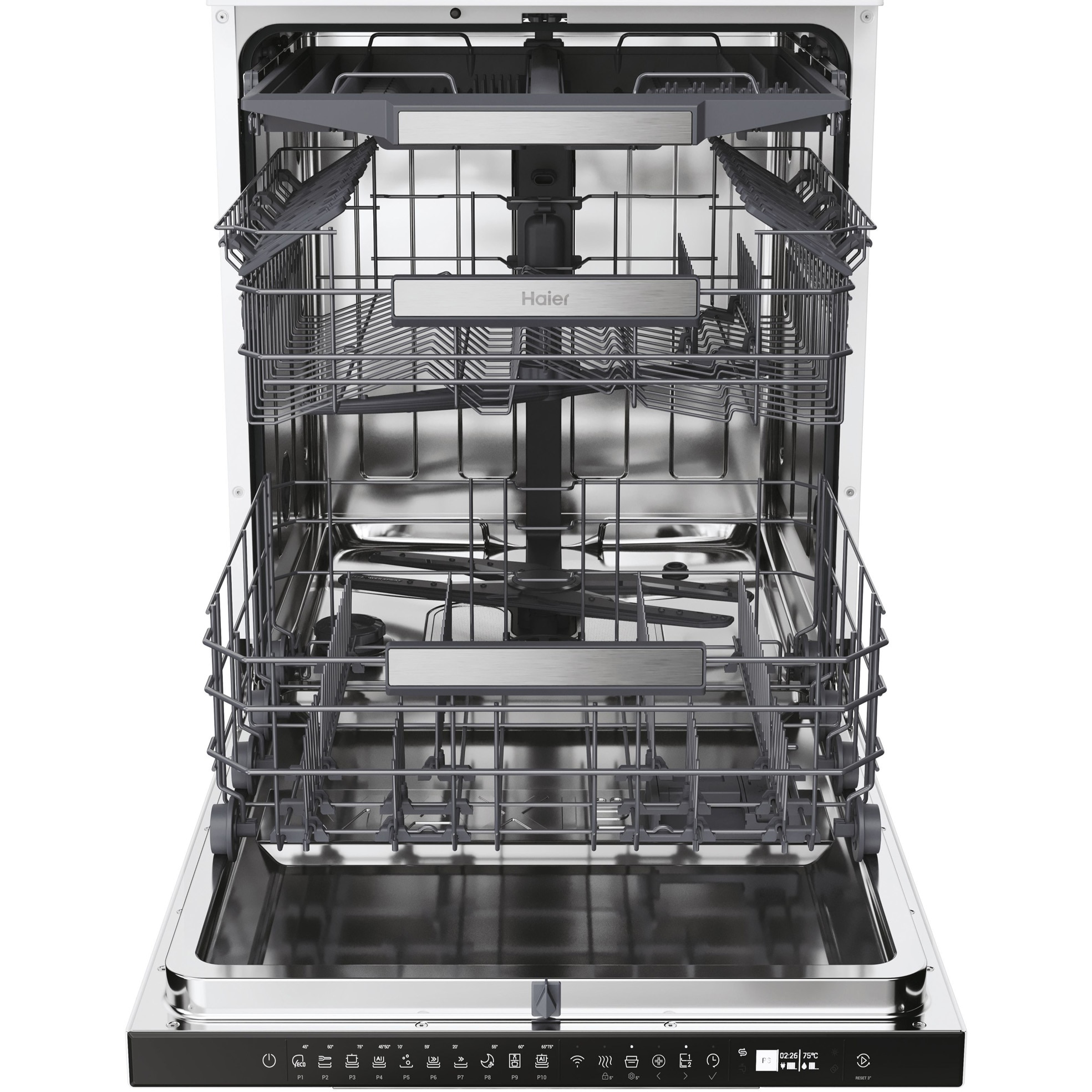 Masina de spalat vase Haier XF 5C4M1W, 15 seturi, 10 programe, Clasa C, Motor Inverter, WiFi, H-Spray Arm, Flex Zone, Part Light, Automatic Open Door, 60 cm, Alb