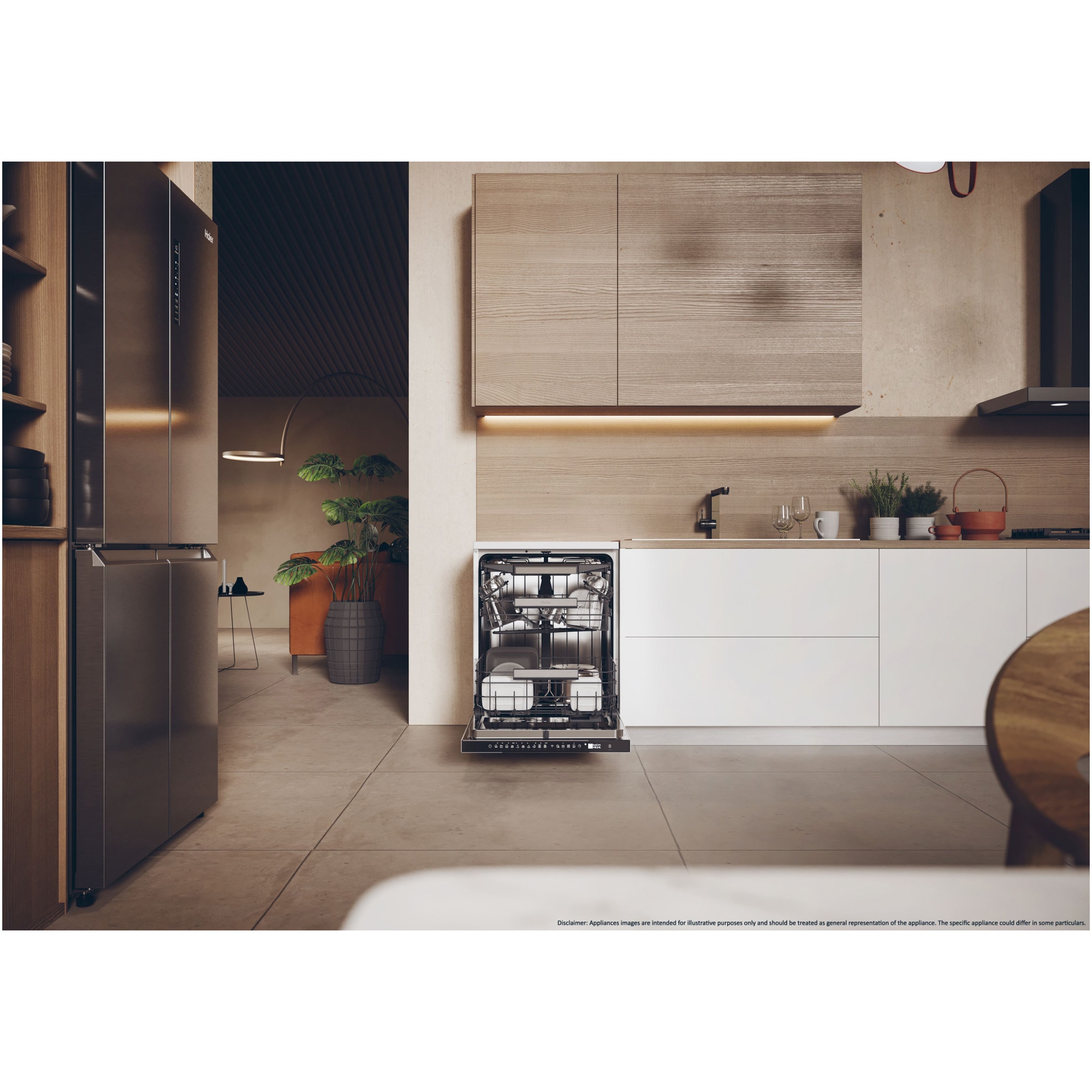 Masina de spalat vase Haier XF 5C4M1W, 15 seturi, 10 programe, Clasa C, Motor Inverter, WiFi, H-Spray Arm, Flex Zone, Part Light, Automatic Open Door, 60 cm, Alb
