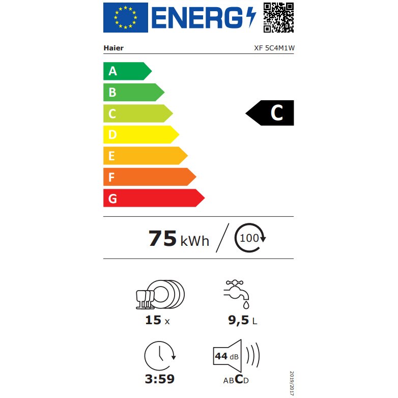 Masina de spalat vase Haier XF 5C4M1W, 15 seturi, 10 programe, Clasa C, Motor Inverter, WiFi, H-Spray Arm, Flex Zone, Part Light, Automatic Open Door, 60 cm, Alb