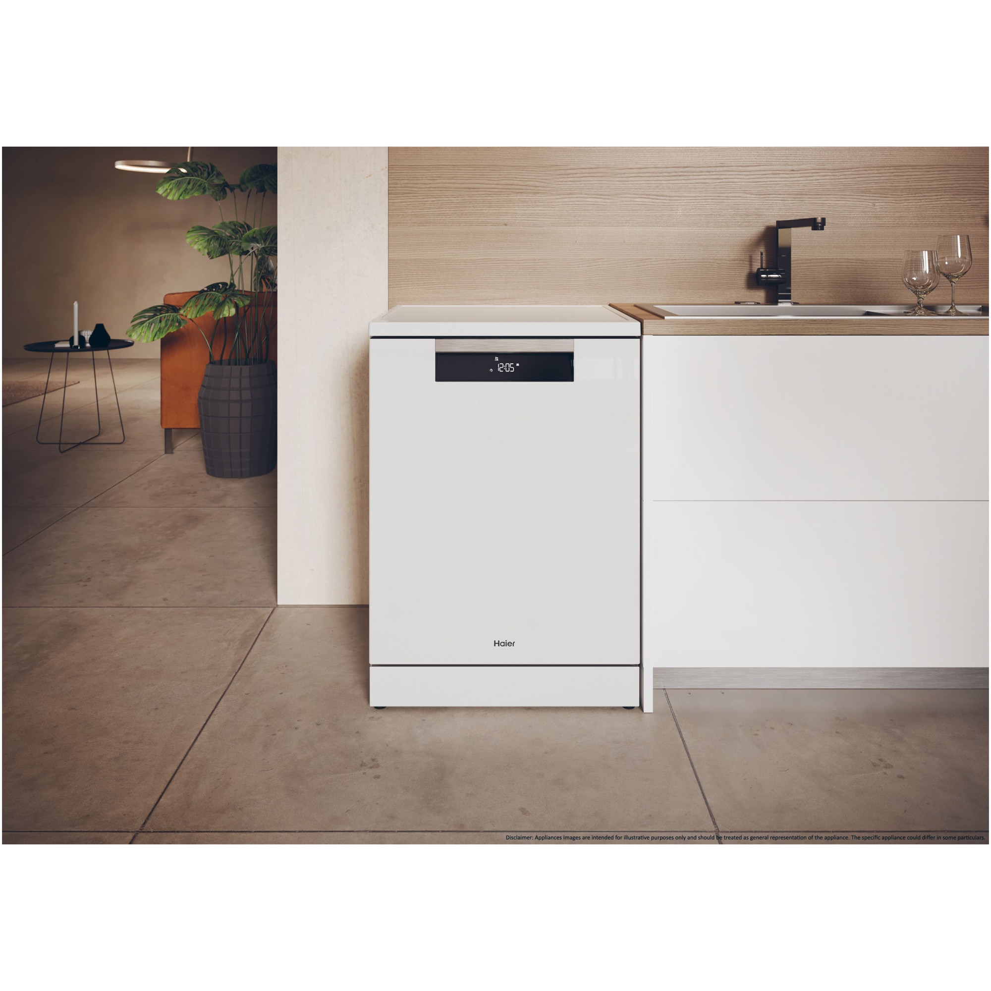Masina de spalat vase Haier XF 5C4M1W, 15 seturi, 10 programe, Clasa C, Motor Inverter, WiFi, H-Spray Arm, Flex Zone, Part Light, Automatic Open Door, 60 cm, Alb