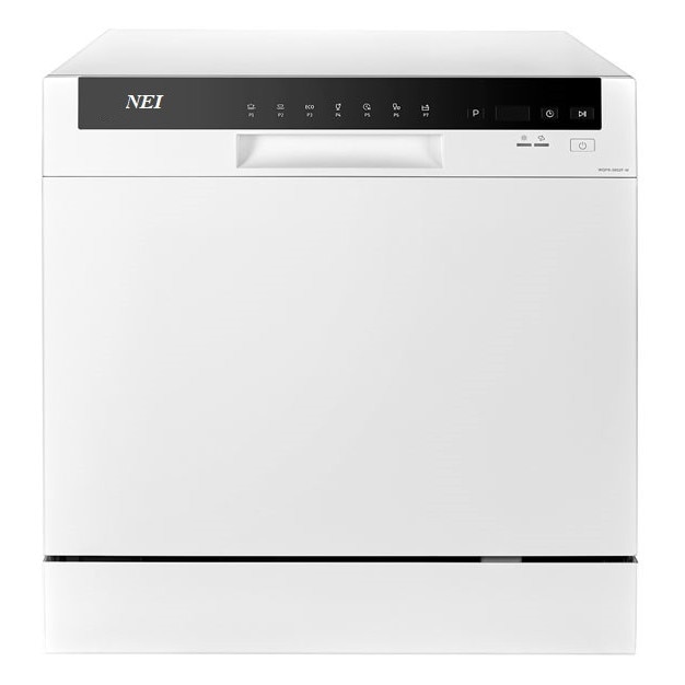 Masina spalat vase compacta NEI NDW8S-3802FW, Clasa F, 8 seturi, 7 programe, 55 cm, alba
