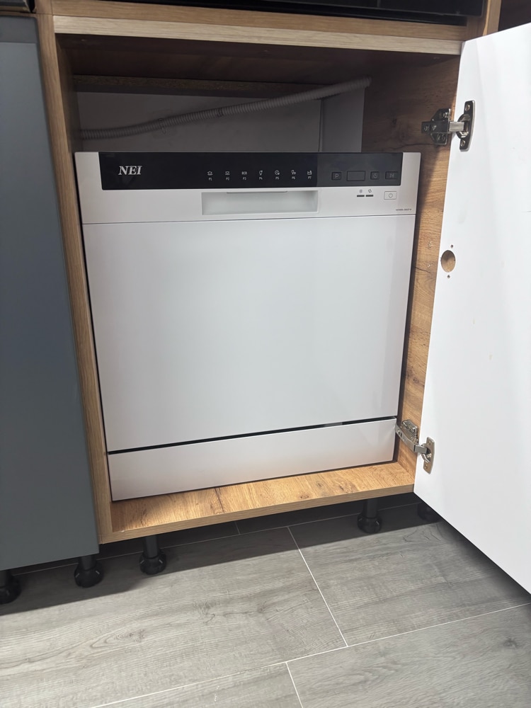 Masina spalat vase compacta NEI NDW8S-3802FW, Clasa F, 8 seturi, 7 programe, 55 cm, alba