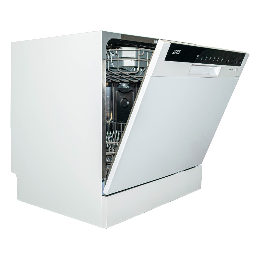 Masina spalat vase compacta NEI NDW8S-3802FW, Clasa F, 8 seturi, 7 programe, 55 cm, alba