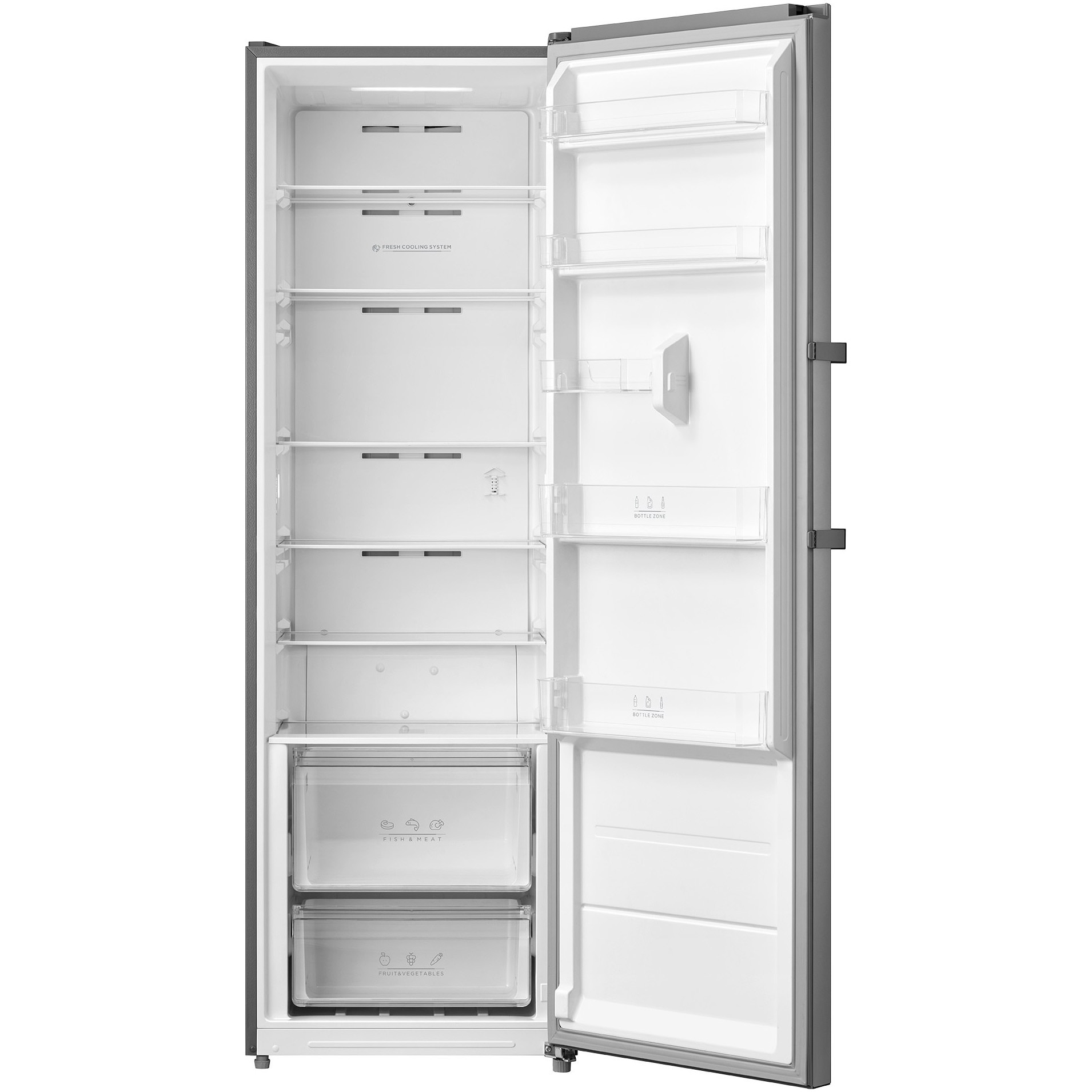 Frigider cu o usa Tesla RS3600FMX, 362 l, Clasa E, Total No Frost, Display LED, Control electronic, usa reversibila, H 185 cm, Inox