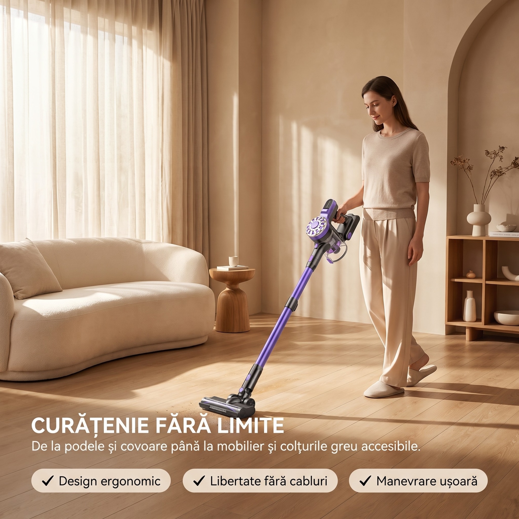 Aspirator Vertical 4 In 1, SeveShop® V08, Aspirator Fara Fir Cu Motor Ciclon 12000 Pa, Recipient 500 ml, Aspirator Vertical Cu Filtru HEPA, Iluminare LED, Autonomie 30 Min, Tub Telescopic, Rotatie 180°, Perii Multiple, Podea, Covor, Aspirator Mov