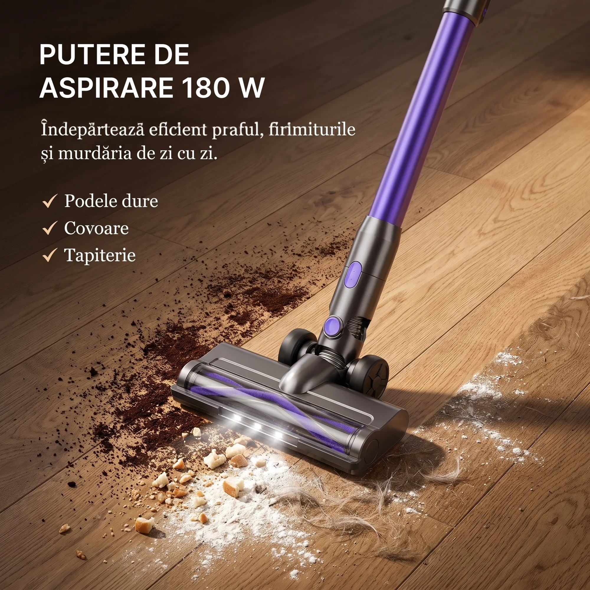 Aspirator Vertical 4 In 1, SeveShop® V08, Aspirator Fara Fir Cu Motor Ciclon 12000 Pa, Recipient 500 ml, Aspirator Vertical Cu Filtru HEPA, Iluminare LED, Autonomie 30 Min, Tub Telescopic, Rotatie 180°, Perii Multiple, Podea, Covor, Aspirator Mov