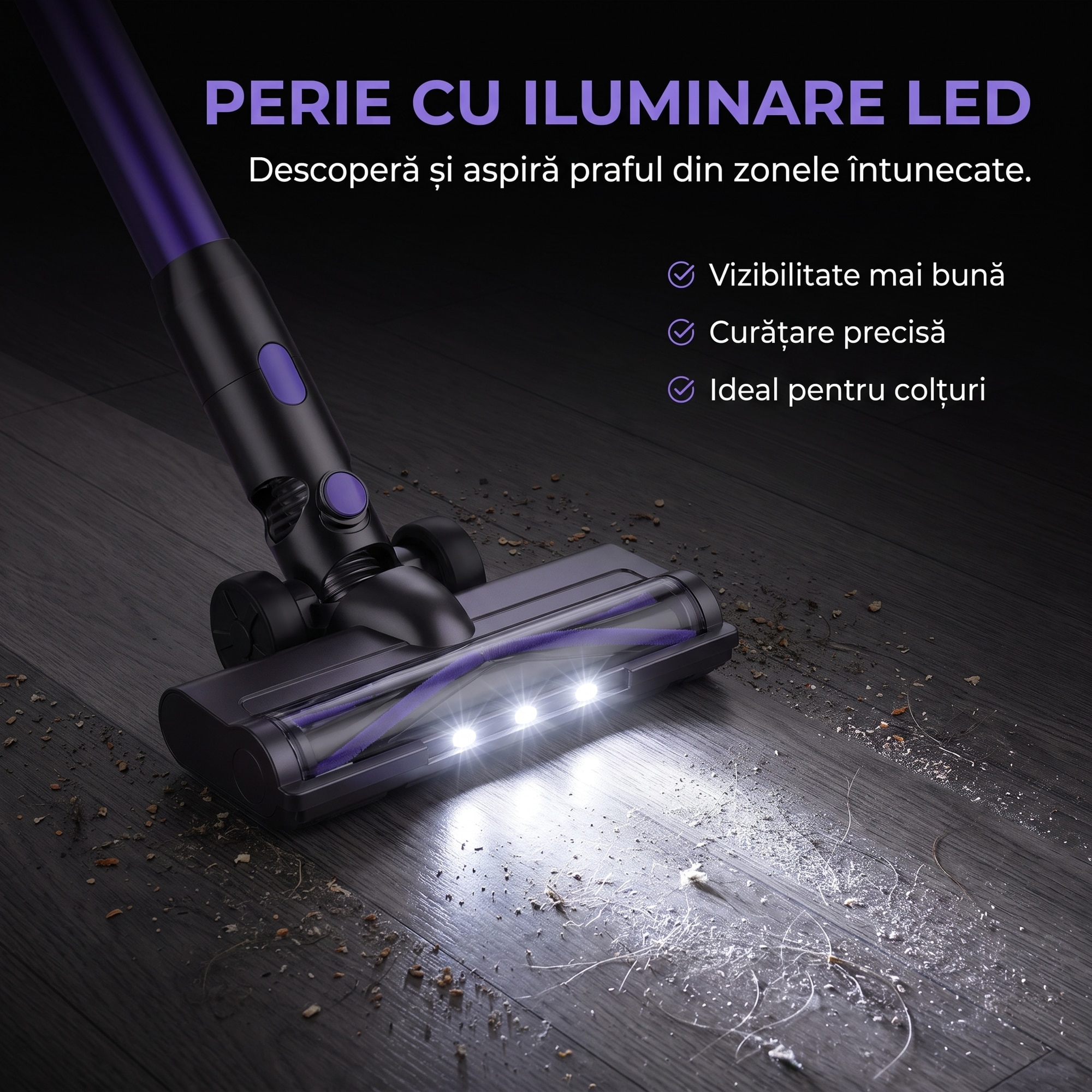 Aspirator Vertical 4 In 1, SeveShop® V08, Aspirator Fara Fir Cu Motor Ciclon 12000 Pa, Recipient 500 ml, Aspirator Vertical Cu Filtru HEPA, Iluminare LED, Autonomie 30 Min, Tub Telescopic, Rotatie 180°, Perii Multiple, Podea, Covor, Aspirator Mov