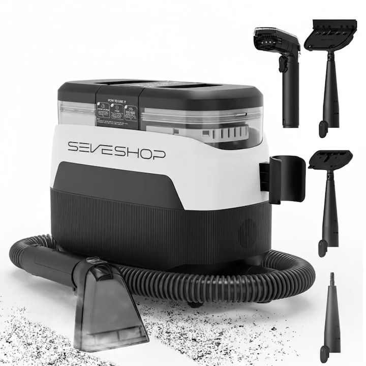 Aspirator Cu Spalare 4 In 1 SeveShop® C6 Max Teendow, Aspirator cu Aburi, Aspirator Cu Spalare Multifunctional Pentru Covor Si Tapiterie, Rezervor Dublu 1.2L, Putere 1650W, Putere De Aspirare 12000Pa, Design Compact, Ideal Auto, Canapea, Gri