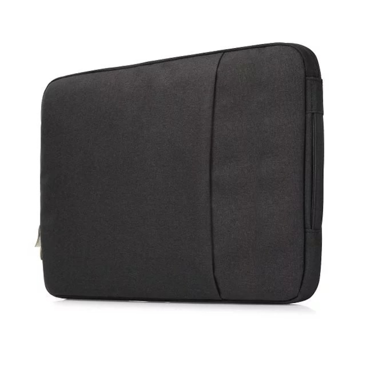 Husa de Protectie si Transport Laptop/Tableta, Dimensiune 15" Inch, Poliester/Impermeabil/Captusit la interior cu burete antisoc, Inchidere cu fermoar, Buzunar lateral, Compatibil Apple MacBook, Asus, Acer, Dell, Huawei, Negru