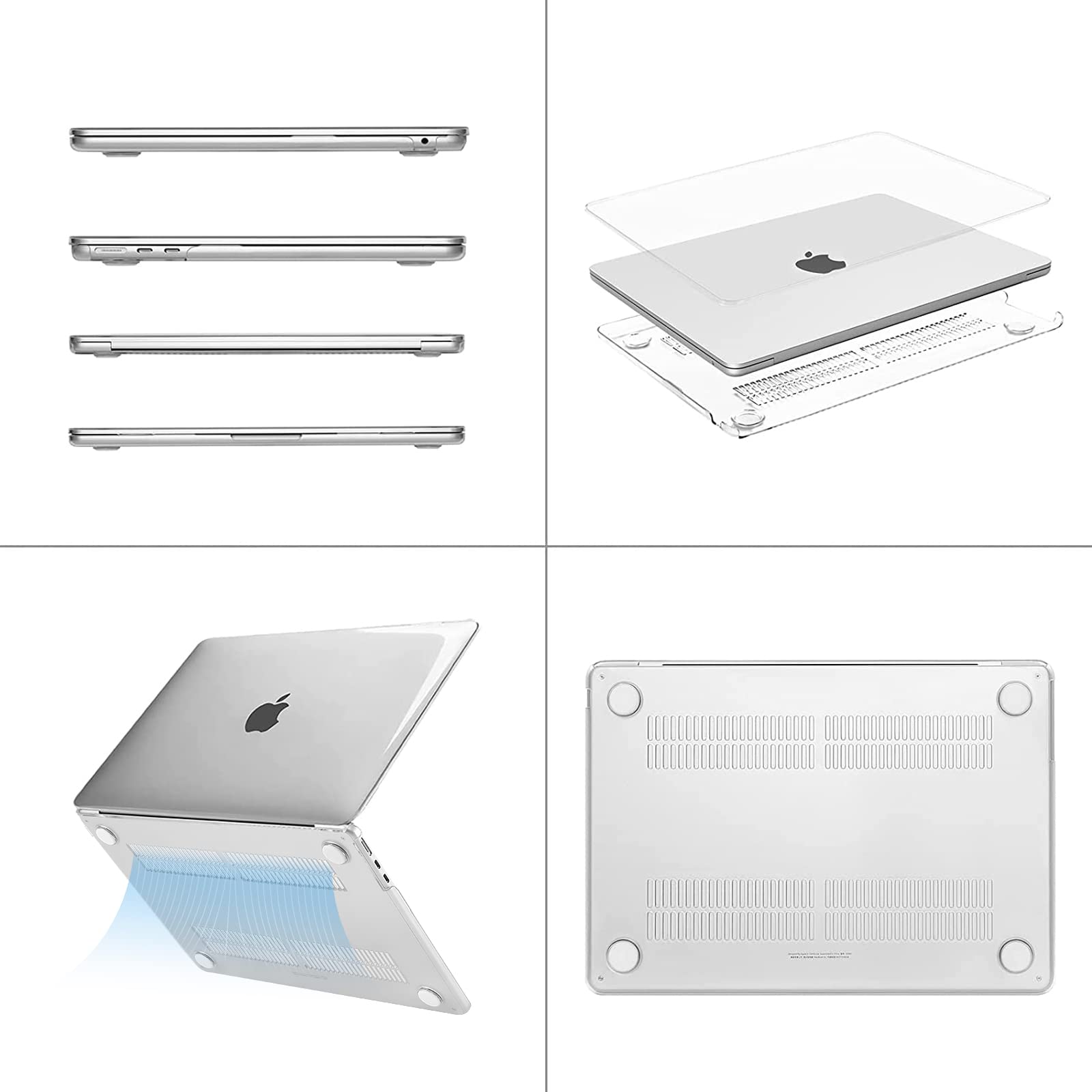 EXCITAT® Husa transparenta rigida pentru MacBook Air 13.6" (modele A2681/A3113/A3240, versiunile M2/M3/M4 2022-2024) - Set inclusiv husa transparenta, folie pentru tastatura (layout european), protectie ecran, compatibil cu Touch ID