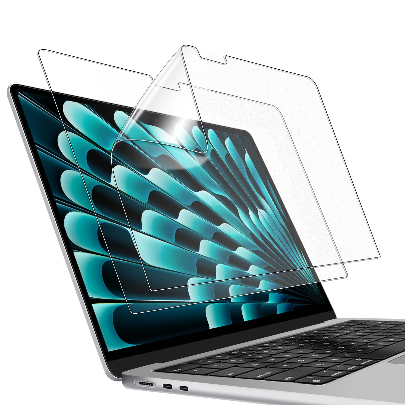 EXCITAT® Husa transparenta rigida pentru MacBook Air 13.6" (modele A2681/A3113/A3240, versiunile M2/M3/M4 2022-2024) - Set inclusiv husa transparenta, folie pentru tastatura (layout european), protectie ecran, compatibil cu Touch ID