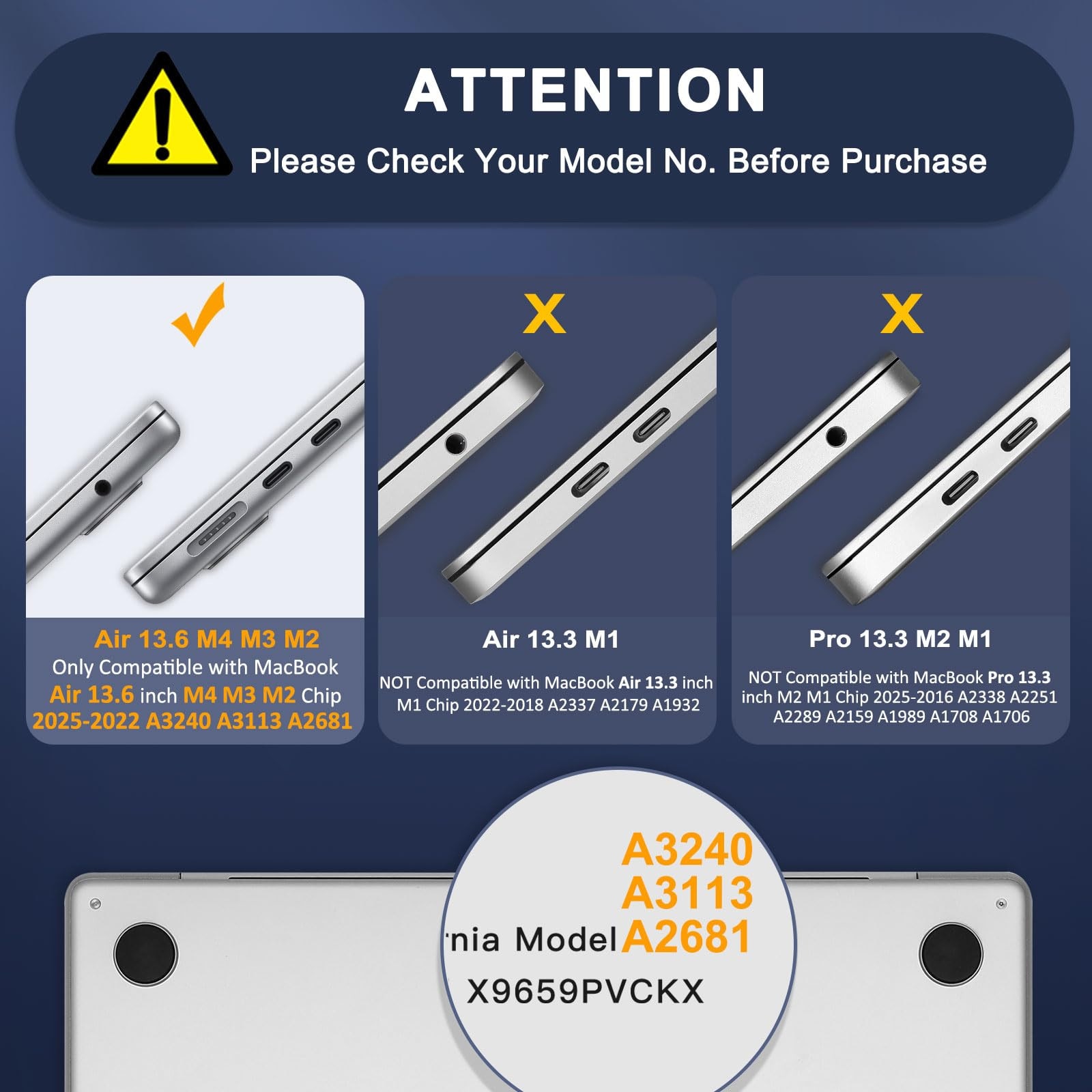 EXCITAT® Husa transparenta rigida pentru MacBook Air 13.6" (modele A2681/A3113/A3240, versiunile M2/M3/M4 2022-2024) - Set inclusiv husa transparenta, folie pentru tastatura (layout european), protectie ecran, compatibil cu Touch ID