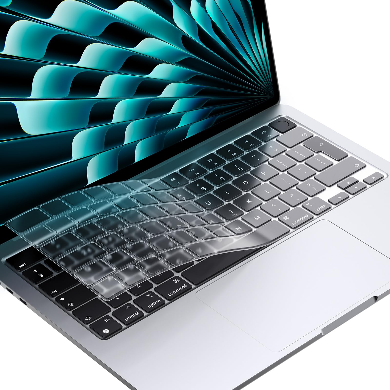 EXCITAT® Husa transparenta rigida pentru MacBook Air 13.6" (modele A2681/A3113/A3240, versiunile M2/M3/M4 2022-2024) - Set inclusiv husa transparenta, folie pentru tastatura (layout european), protectie ecran, compatibil cu Touch ID