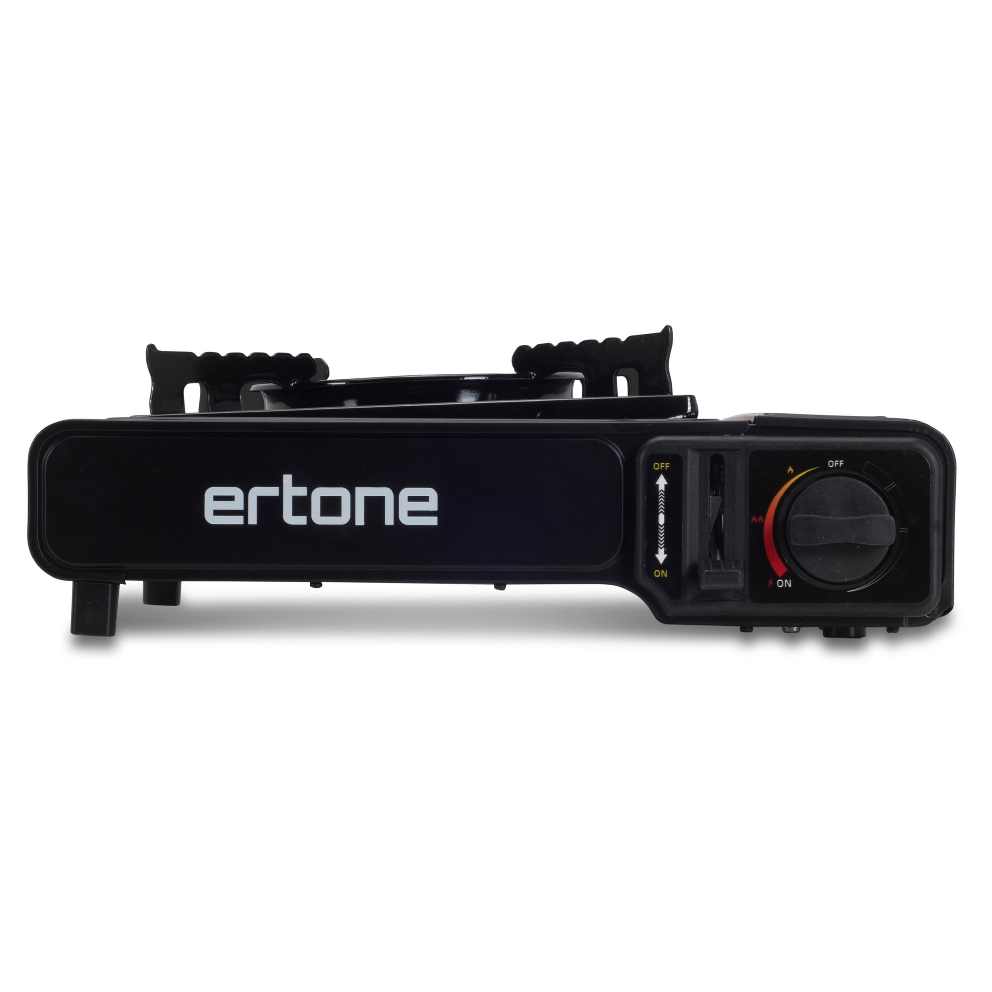 Aragaz portabil 2 in 1 camping Ertone ERT-MN232, Pentru butelie spray si standard, 2.2 kW, Aprindere piezo, Negru