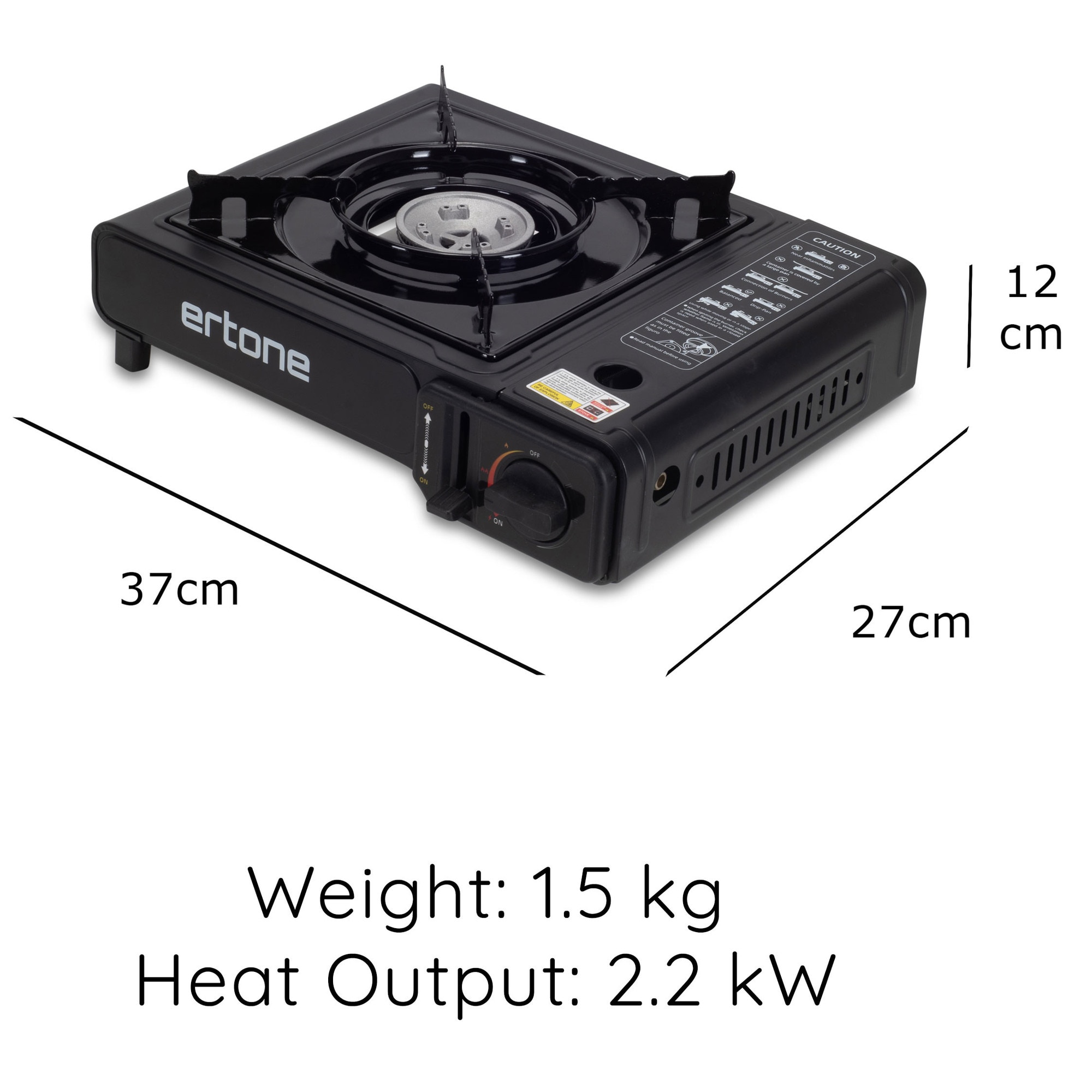 Aragaz portabil 2 in 1 camping Ertone ERT-MN232, Pentru butelie spray si standard, 2.2 kW, Aprindere piezo, Negru
