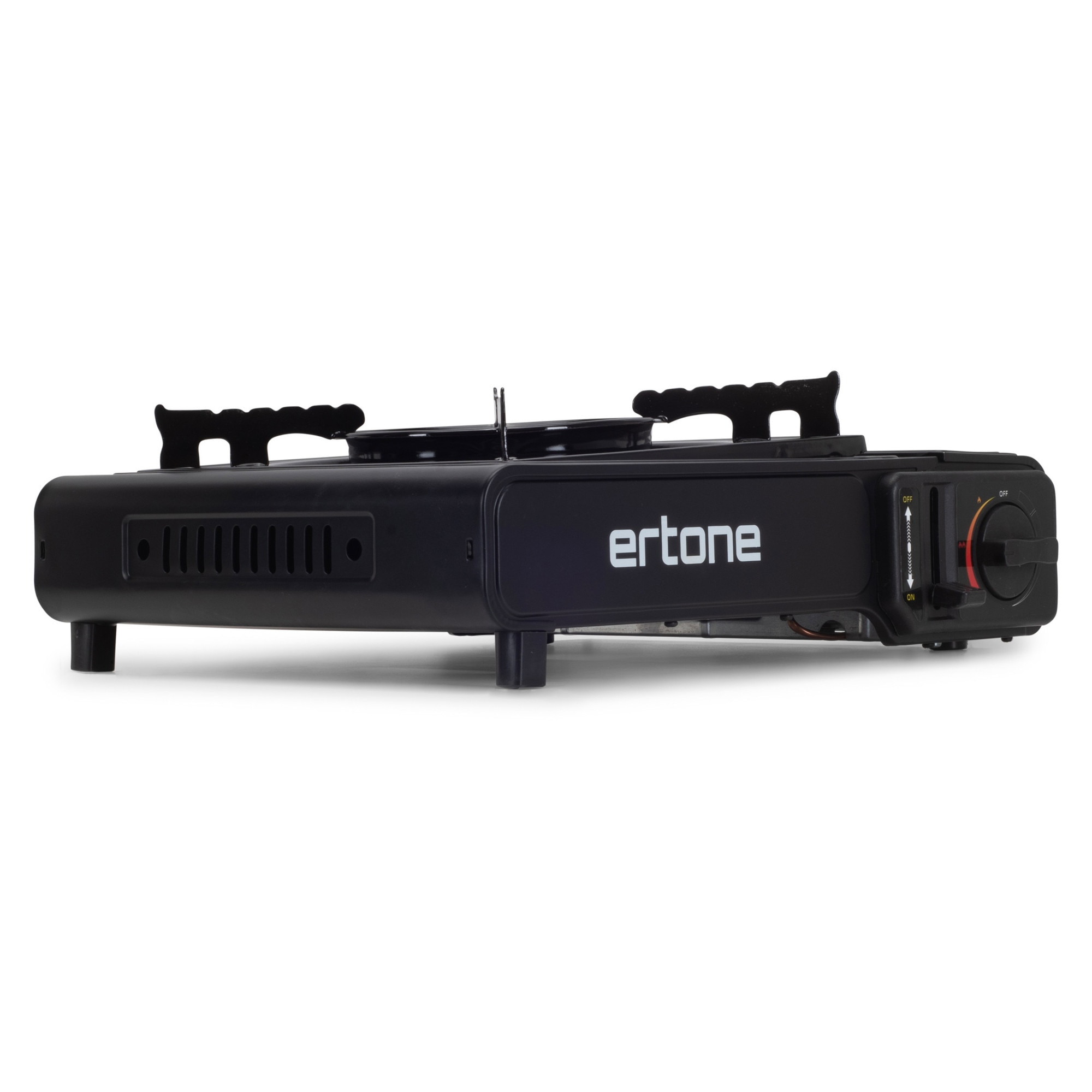 Aragaz portabil 2 in 1 camping Ertone ERT-MN232, Pentru butelie spray si standard, 2.2 kW, Aprindere piezo, Negru